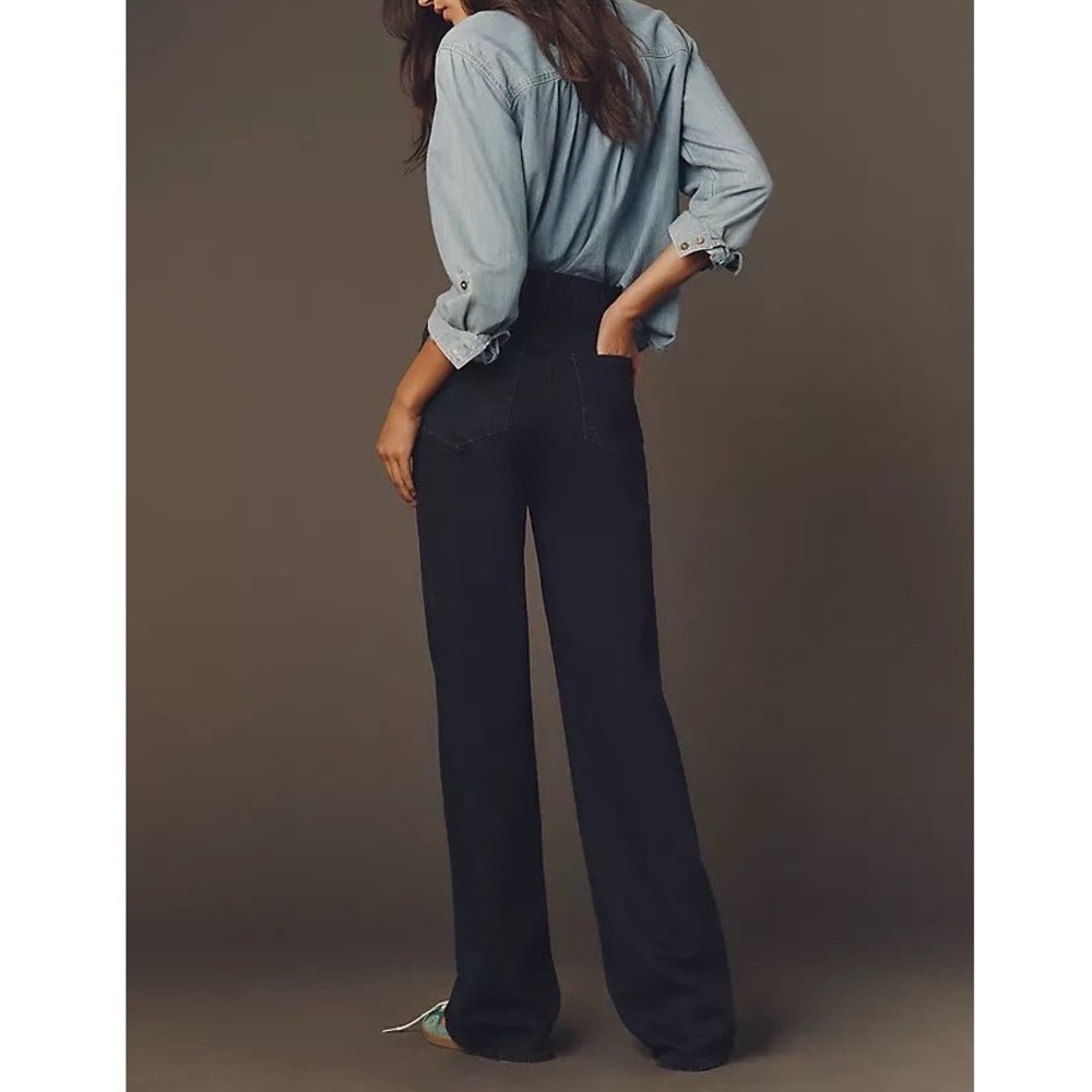 PAIGE Wide Leg Sasha Jeans NWT 32" Sz 26 Dark Wash Relaxed Anthropologie $259 - Picture 2 of 14